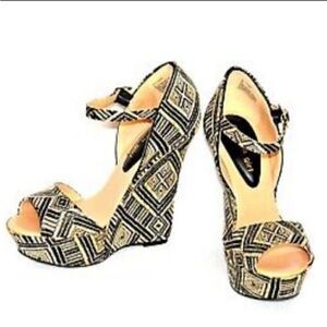 Madden girl black 5 1/2" tribal aztec wedge platform Attitude women's shoes